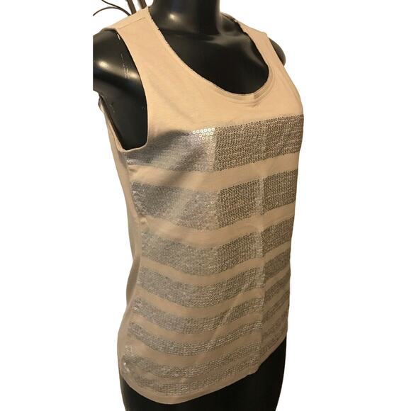 Small Chicos Womens Lightweight Tank Top Silver Sequin Stripe - Picture 4 of 8